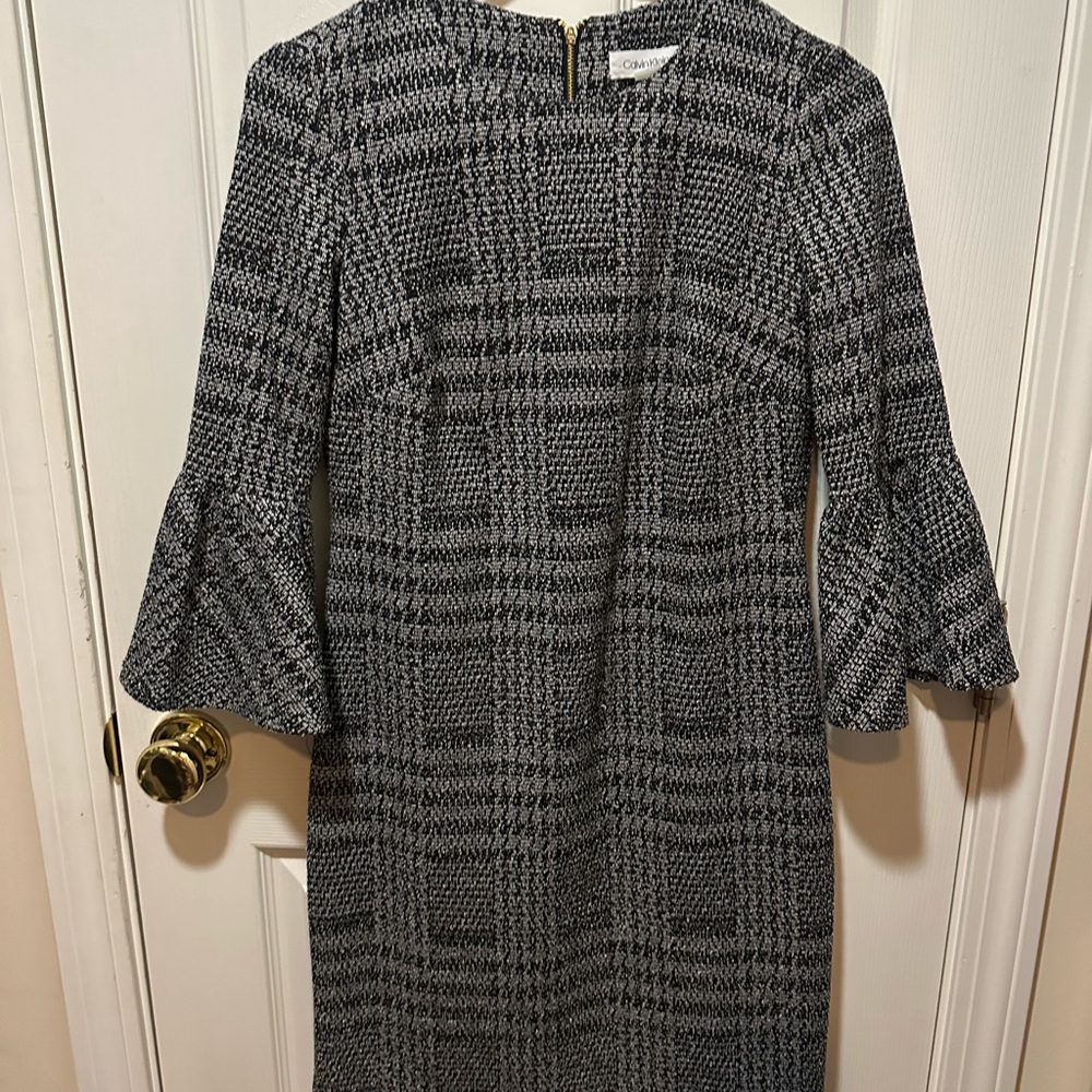Calvin Klein Black and Gray Long Sleeve Dress